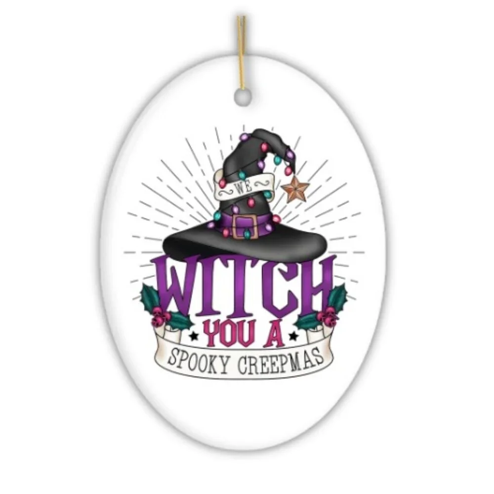 We Witch You a Spooky Creepmas Ornament, Whimsical Halloween Christmas Decorati